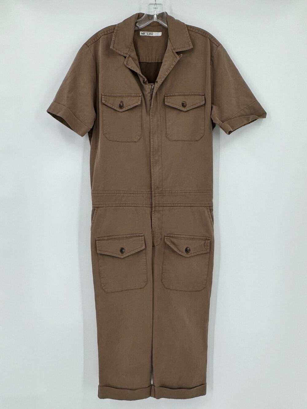Mr Turk Mens Brown Zip Cropped Cargo One Piece Jumpsuit